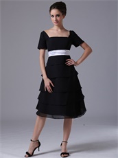 Black Tiered Skirt Short Sleeves Bridal Mother Dress For Autumn Day