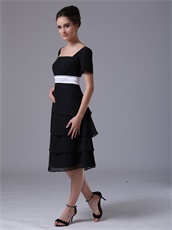 Black Tiered Skirt Short Sleeves Bridal Mother Dress For Autumn Day