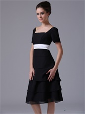 Black Tiered Skirt Short Sleeves Bridal Mother Dress For Autumn Day