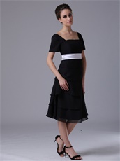 Black Tiered Skirt Short Sleeves Bridal Mother Dress For Autumn Day