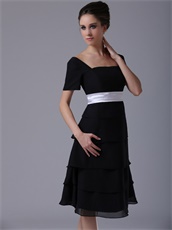 Black Tiered Skirt Short Sleeves Bridal Mother Dress For Autumn Day