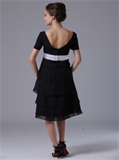 Black Tiered Skirt Short Sleeves Bridal Mother Dress For Autumn Day