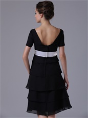 Black Tiered Skirt Short Sleeves Bridal Mother Dress For Autumn Day