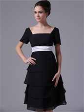 Black Tiered Skirt Short Sleeves Bridal Mother Dress For Autumn Day