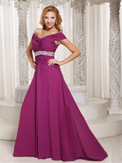 Old-fashioned Dark Magenta Long Chiffon Dress Mother Of The Bride Wear