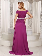 Old-fashioned Dark Magenta Long Chiffon Dress Mother Of The Bride Wear