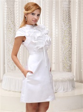 Modest High-neck Ruffled Knee-length White Prom Dress Annual Dinner