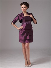 Dark Purple Layers Short Skirt Mother Of The Bride Dress and Jacket Leisure