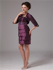 Dark Purple Layers Short Skirt Mother Of The Bride Dress and Jacket Leisure