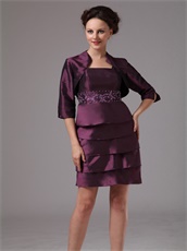 Dark Purple Layers Short Skirt Mother Of The Bride Dress and Jacket Leisure