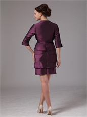 Dark Purple Layers Short Skirt Mother Of The Bride Dress and Jacket Leisure