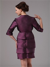 Dark Purple Layers Short Skirt Mother Of The Bride Dress and Jacket Leisure