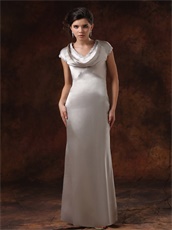 Dark Silver Scoop Lapel Neck Mother Of The Bride Dress Cap Sleeves