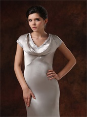 Dark Silver Scoop Lapel Neck Mother Of The Bride Dress Cap Sleeves