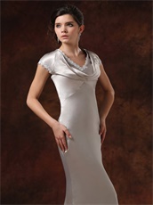 Dark Silver Scoop Lapel Neck Mother Of The Bride Dress Cap Sleeves