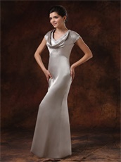 Dark Silver Scoop Lapel Neck Mother Of The Bride Dress Cap Sleeves