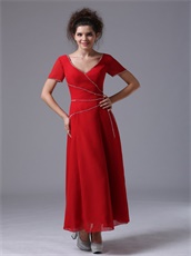 Red V-Neck Ankle-length Alternate Beads Mother of the Bride Dress Most Choice