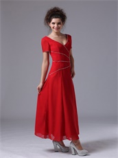 Red V-Neck Ankle-length Alternate Beads Mother of the Bride Dress Most Choice