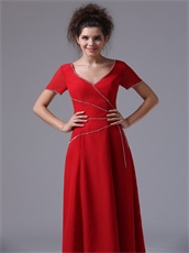 Red V-Neck Ankle-length Alternate Beads Mother of the Bride Dress Most Choice