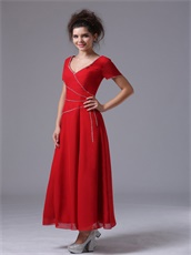 Red V-Neck Ankle-length Alternate Beads Mother of the Bride Dress Most Choice