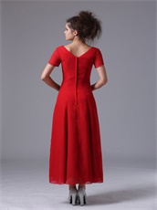 Red V-Neck Ankle-length Alternate Beads Mother of the Bride Dress Most Choice