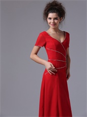 Red V-Neck Ankle-length Alternate Beads Mother of the Bride Dress Most Choice