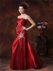 Stylish Wine Red Taffeta Column Fitted Wedding Anniversary Dress New Arrival