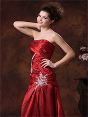 Stylish Wine Red Taffeta Column Fitted Wedding Anniversary Dress New Arrival