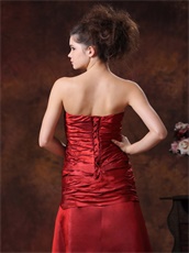 Stylish Wine Red Taffeta Column Fitted Wedding Anniversary Dress New Arrival