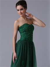 A-Line Tulle Tea-length Skirt Dark Green Gathering Dress Lady Most Choice