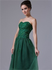 A-Line Tulle Tea-length Skirt Dark Green Gathering Dress Lady Most Choice