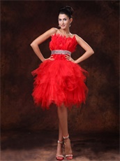 Amazing BodyU Feather Short Red Skirt Engagement Gowns Customize Made
