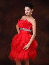 Amazing BodyU Feather Short Red Skirt Engagement Gowns Customize Made