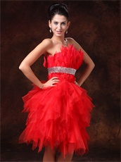 Amazing BodyU Feather Short Red Skirt Engagement Gowns Customize Made