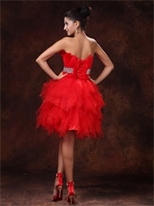 Amazing BodyU Feather Short Red Skirt Engagement Gowns Customize Made