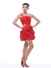 One Shoulder Hand Made Flowers Ruched Mini-length Red Homecoming Dress