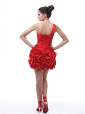 One Shoulder Hand Made Flowers Ruched Mini-length Red Homecoming Dress