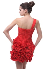 One Shoulder Hand Made Flowers Ruched Mini-length Red Homecoming Dress