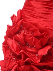 One Shoulder Hand Made Flowers Ruched Mini-length Red Homecoming Dress