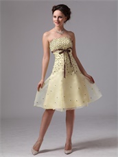 Twinkling Daffodil Knee-length Springtime Prom Dress With Brown Sash