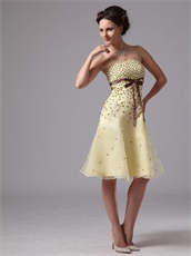 Twinkling Daffodil Knee-length Springtime Prom Dress With Brown Sash