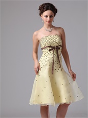 Twinkling Daffodil Knee-length Springtime Prom Dress With Brown Sash