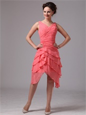 Mature V-neck Layers Skirt Watermelon Senior Prom Dress Under 90 Dollar