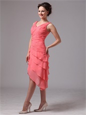 Mature V-neck Layers Skirt Watermelon Senior Prom Dress Under 90 Dollar