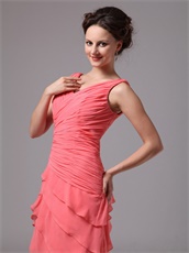 Mature V-neck Layers Skirt Watermelon Senior Prom Dress Under 90 Dollar