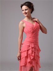 Mature V-neck Layers Skirt Watermelon Senior Prom Dress Under 90 Dollar