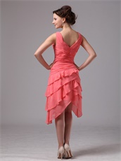 Mature V-neck Layers Skirt Watermelon Senior Prom Dress Under 90 Dollar