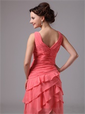 Mature V-neck Layers Skirt Watermelon Senior Prom Dress Under 90 Dollar