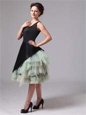 Cache Black Square Neck Ruffles Autumn Prom Dress Pale Green Tulle Inside