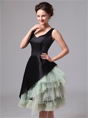 Cache Black Square Neck Ruffles Autumn Prom Dress Pale Green Tulle Inside